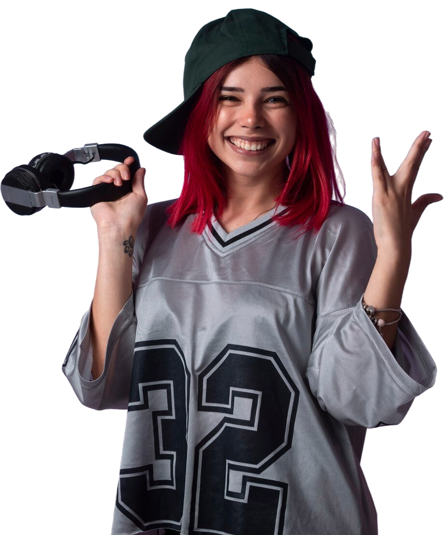 Smiling music creator holding headphones